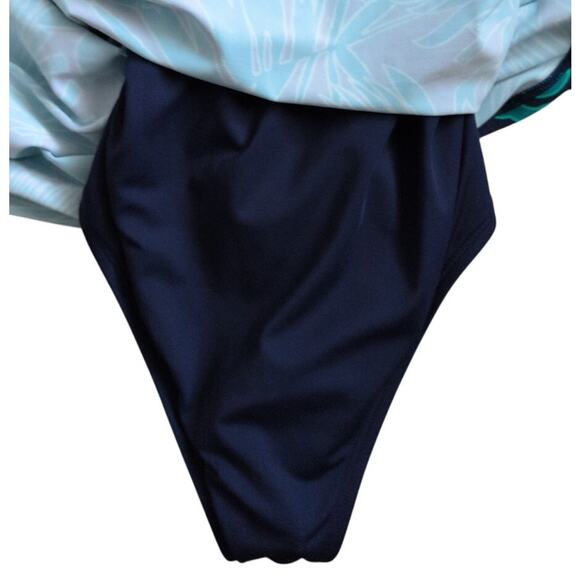 Lands End Swimsuit 16 Green Navy Blue Floral Swim Dress One Piece Padded Brief - Picture 4 of 7